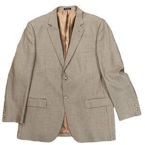 Alfred Sung 46L light neutral check wool blend 2 button blazer